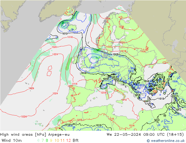 High wind areas Arpege-eu mer 22.05.2024 09 UTC