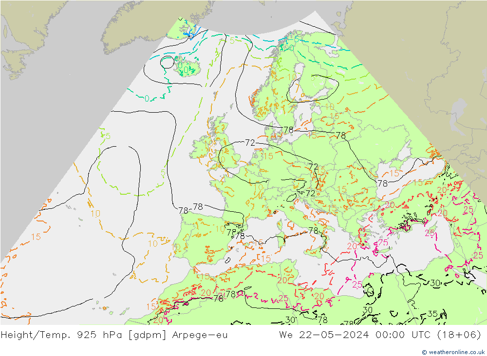 Yükseklik/Sıc. 925 hPa Arpege-eu Çar 22.05.2024 00 UTC