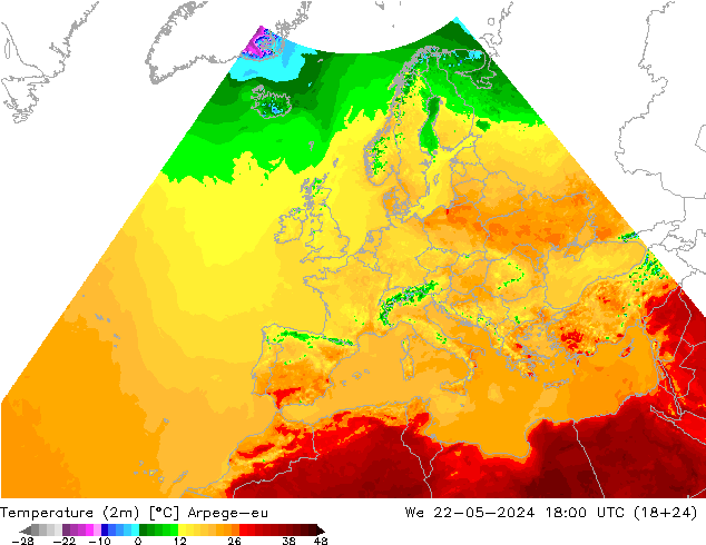 Temperature (2m) Arpege-eu We 22.05.2024 18 UTC