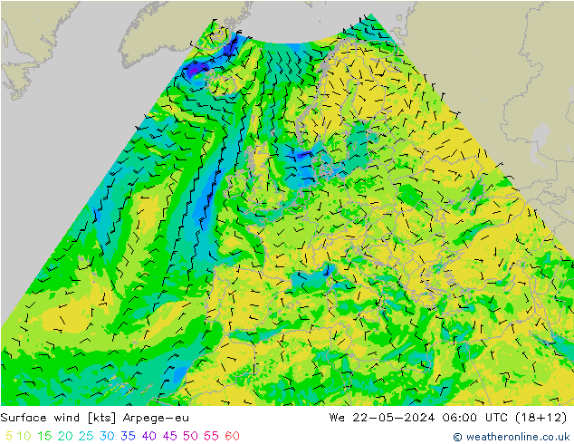 Surface wind Arpege-eu We 22.05.2024 06 UTC