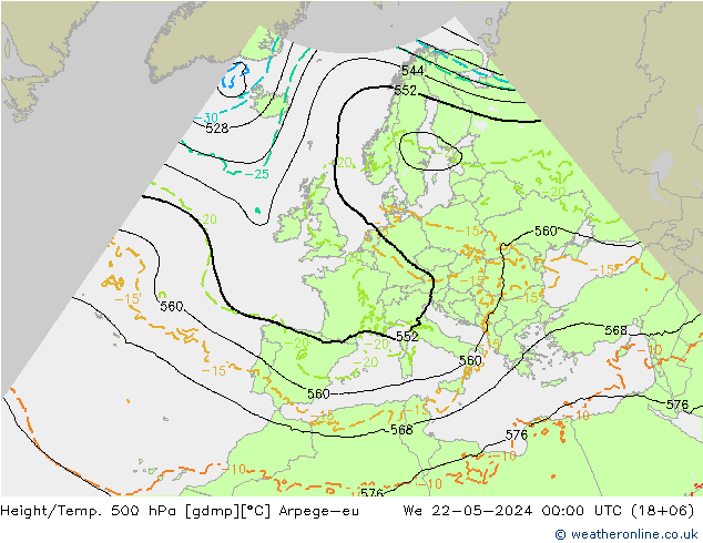 Hoogte/Temp. 500 hPa Arpege-eu wo 22.05.2024 00 UTC
