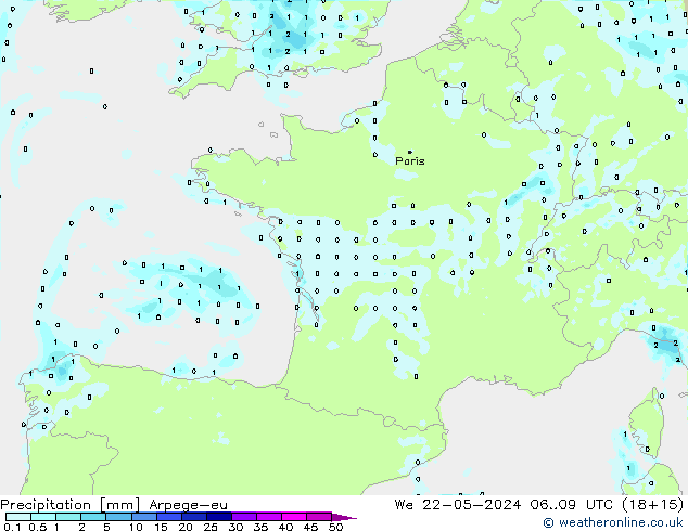 Precipitation Arpege-eu We 22.05.2024 09 UTC