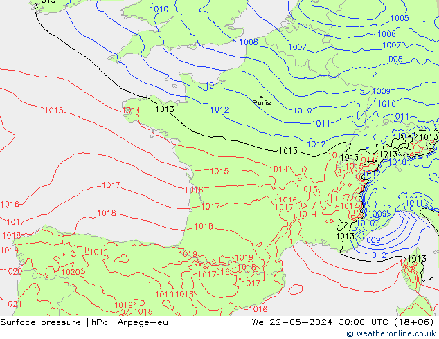 Luchtdruk (Grond) Arpege-eu wo 22.05.2024 00 UTC