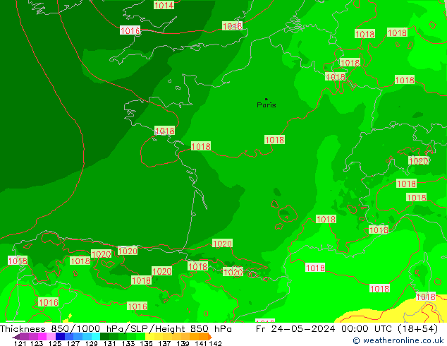 Thck 850-1000 hPa Arpege-eu Fr 24.05.2024 00 UTC