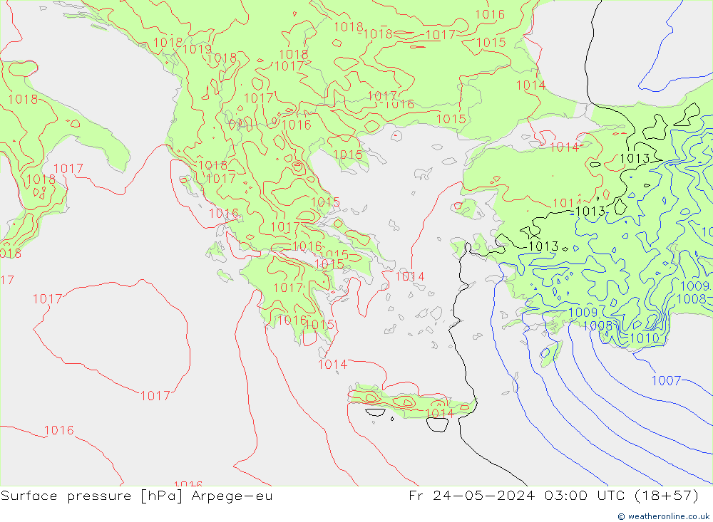 приземное давление Arpege-eu пт 24.05.2024 03 UTC