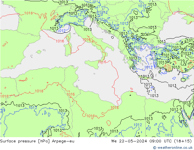 Luchtdruk (Grond) Arpege-eu wo 22.05.2024 09 UTC