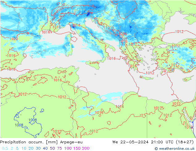 Precipitation accum. Arpege-eu ср 22.05.2024 21 UTC