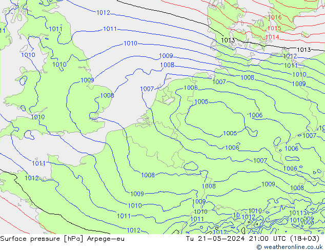 Surface pressure Arpege-eu Tu 21.05.2024 21 UTC
