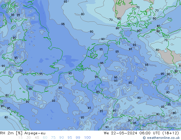 RH 2m Arpege-eu We 22.05.2024 06 UTC