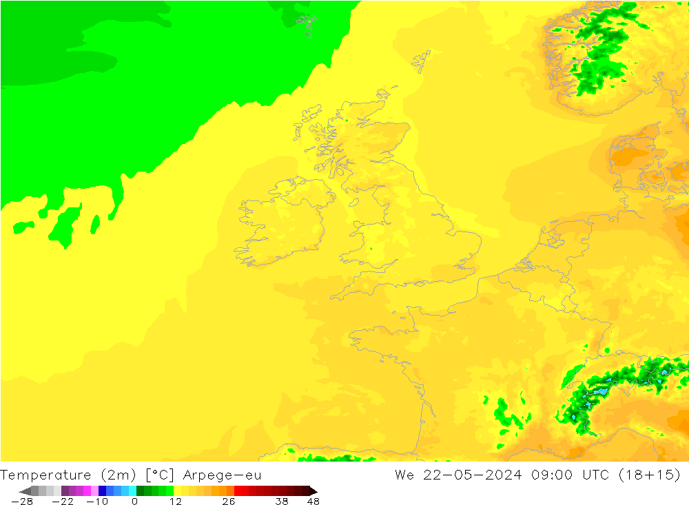 Temperature (2m) Arpege-eu St 22.05.2024 09 UTC