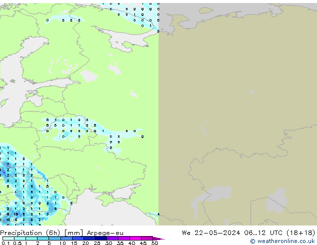 Precipitation (6h) Arpege-eu We 22.05.2024 12 UTC