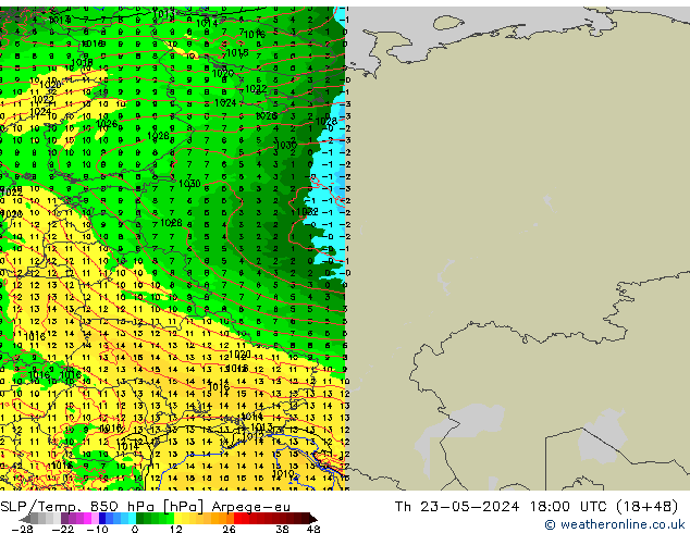 SLP/Temp. 850 hPa Arpege-eu do 23.05.2024 18 UTC