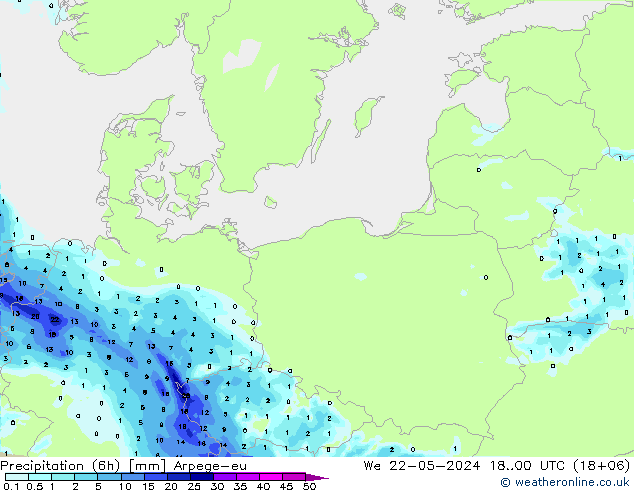 Precipitazione (6h) Arpege-eu mer 22.05.2024 00 UTC