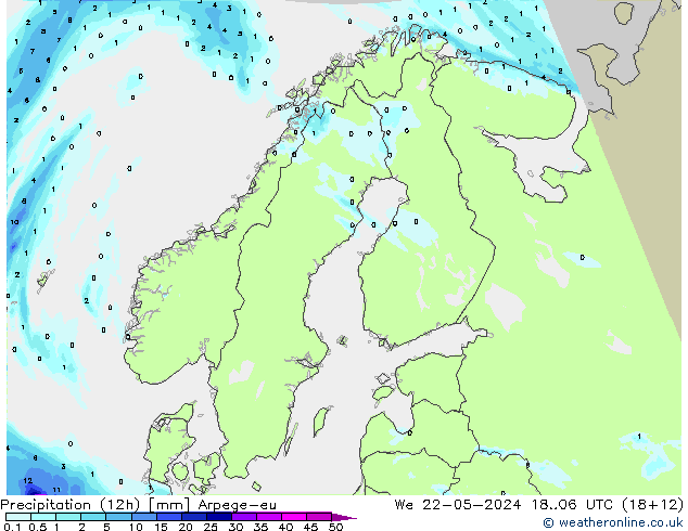 Precipitação (12h) Arpege-eu Qua 22.05.2024 06 UTC