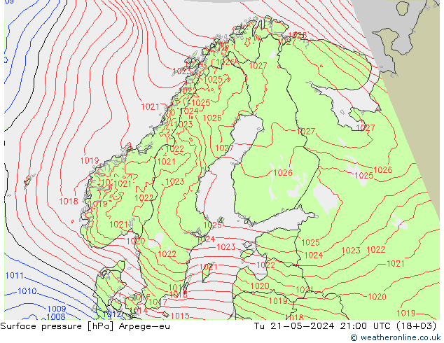 приземное давление Arpege-eu вт 21.05.2024 21 UTC