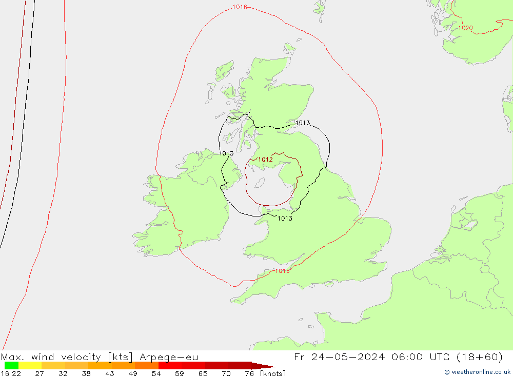 Max. wind velocity Arpege-eu Fr 24.05.2024 06 UTC
