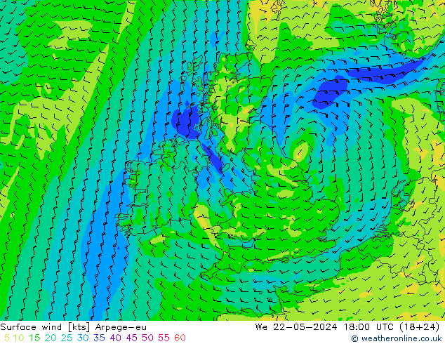 Wind 10 m Arpege-eu wo 22.05.2024 18 UTC