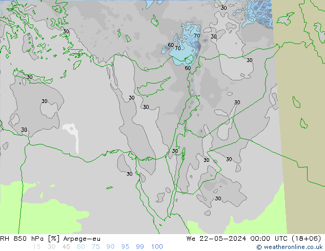 RH 850 hPa Arpege-eu Qua 22.05.2024 00 UTC