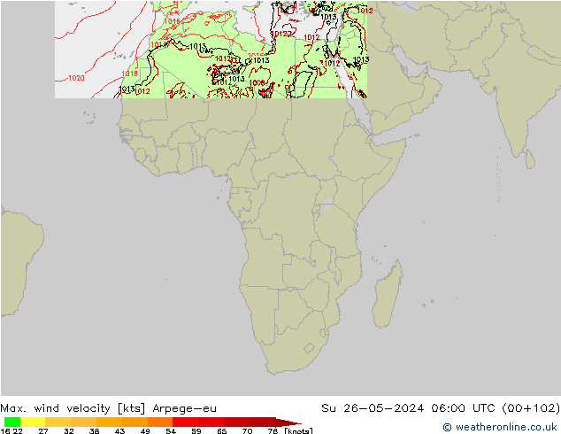Max. wind velocity Arpege-eu dim 26.05.2024 06 UTC