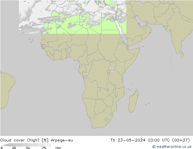 vysoký oblak Arpege-eu Čt 23.05.2024 03 UTC