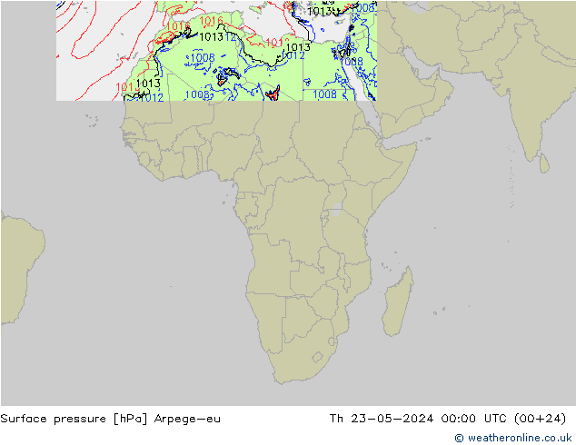 Atmosférický tlak Arpege-eu Čt 23.05.2024 00 UTC