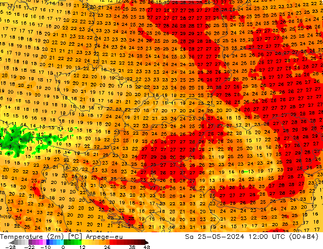 карта температуры Arpege-eu сб 25.05.2024 12 UTC