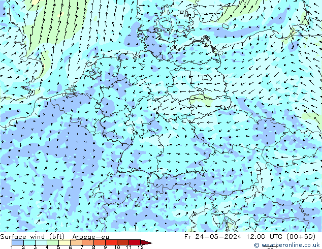 wiatr 10 m (bft) Arpege-eu pt. 24.05.2024 12 UTC
