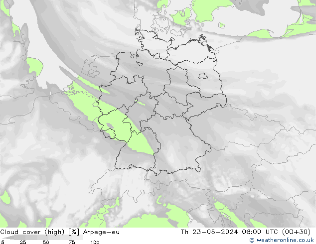 Nuages (élevé) Arpege-eu jeu 23.05.2024 06 UTC