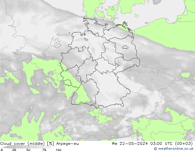Cloud cover (middle) Arpege-eu We 22.05.2024 03 UTC