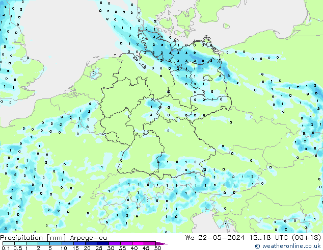 Precipitation Arpege-eu We 22.05.2024 18 UTC