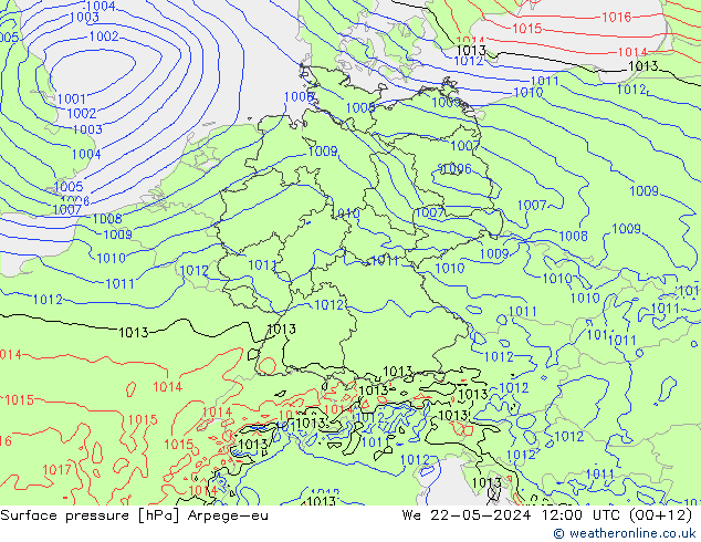 Bodendruck Arpege-eu Mi 22.05.2024 12 UTC