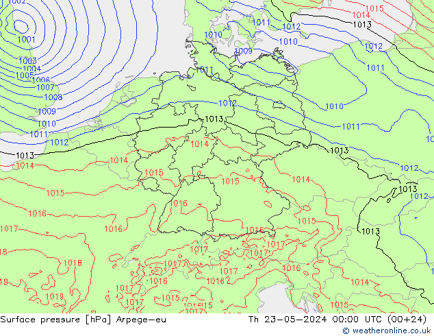 地面气压 Arpege-eu 星期四 23.05.2024 00 UTC
