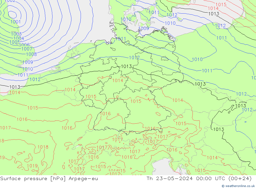 pressão do solo Arpege-eu Qui 23.05.2024 00 UTC