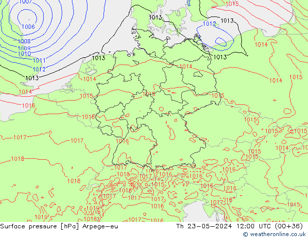 Surface pressure Arpege-eu Th 23.05.2024 12 UTC