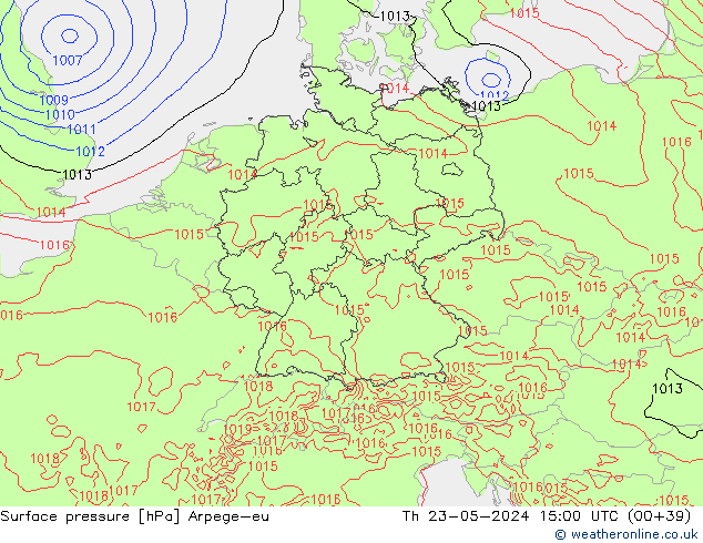 Pressione al suolo Arpege-eu gio 23.05.2024 15 UTC