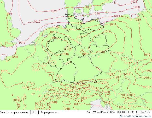 Pressione al suolo Arpege-eu sab 25.05.2024 00 UTC