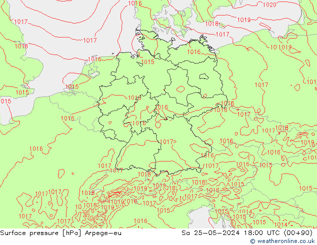 Surface pressure Arpege-eu Sa 25.05.2024 18 UTC