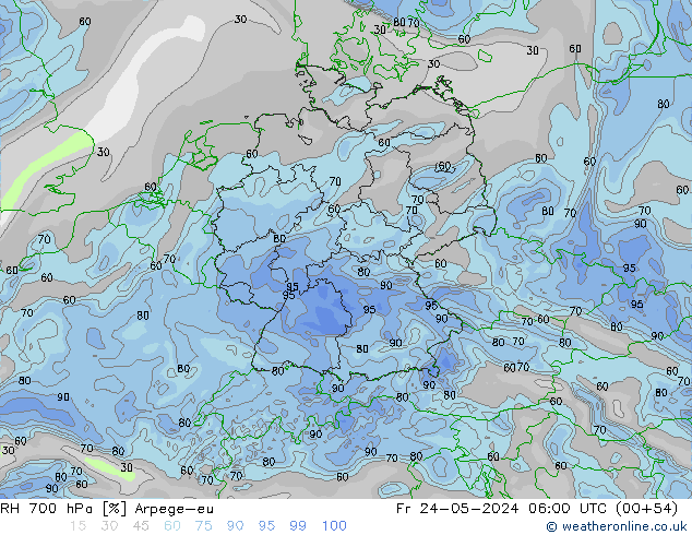 RH 700 hPa Arpege-eu Fr 24.05.2024 06 UTC