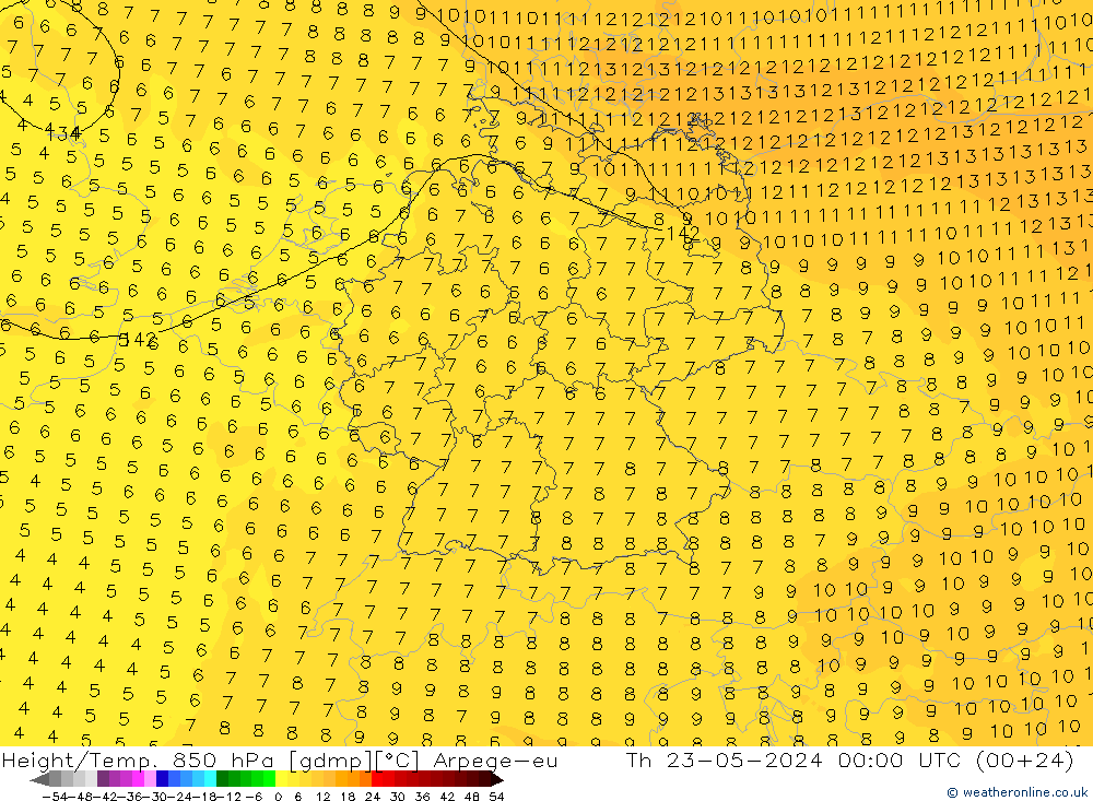 Height/Temp. 850 hPa Arpege-eu Do 23.05.2024 00 UTC