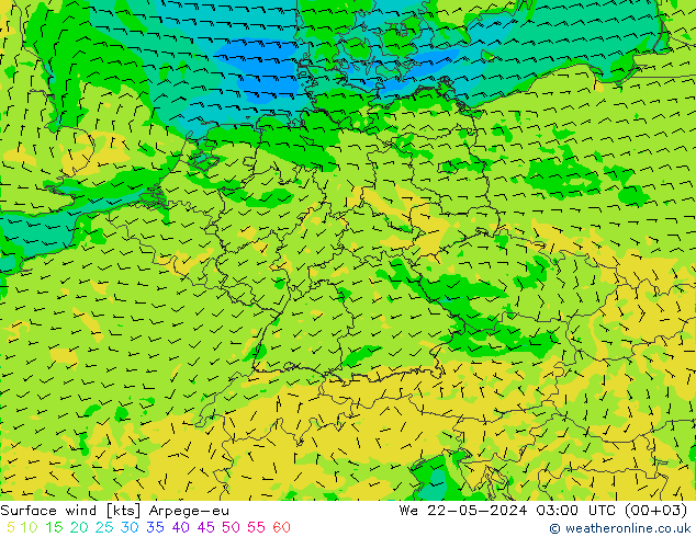 Surface wind Arpege-eu We 22.05.2024 03 UTC
