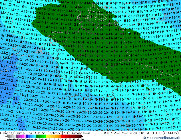 Height/Temp. 500 hPa Arpege-eu We 22.05.2024 06 UTC