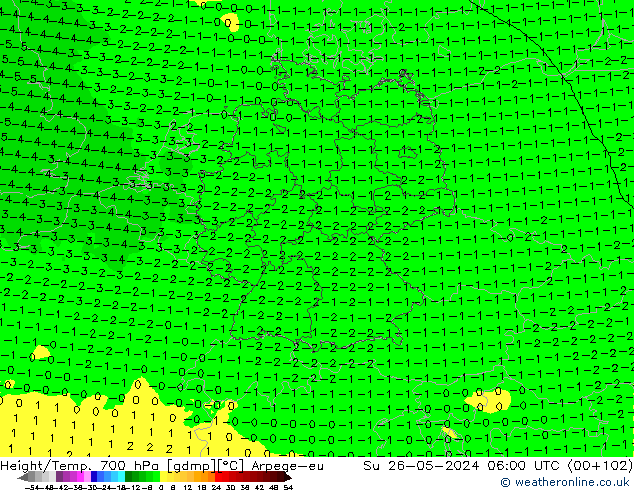 Height/Temp. 700 hPa Arpege-eu Ne 26.05.2024 06 UTC