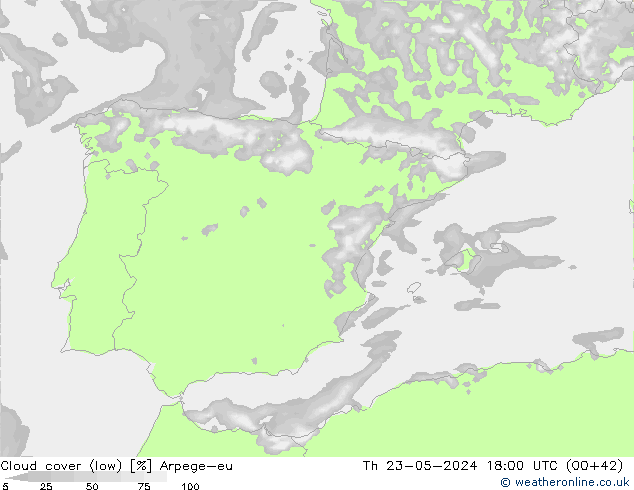 Nubes bajas Arpege-eu jue 23.05.2024 18 UTC