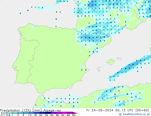 Precipitação (12h) Arpege-eu Sex 24.05.2024 12 UTC