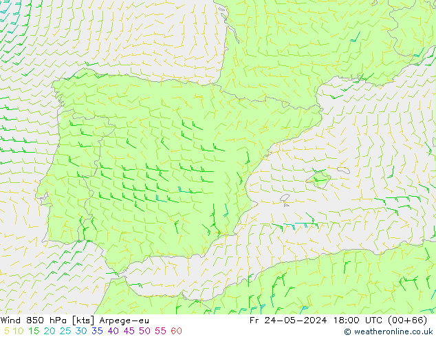Rüzgar 850 hPa Arpege-eu Cu 24.05.2024 18 UTC