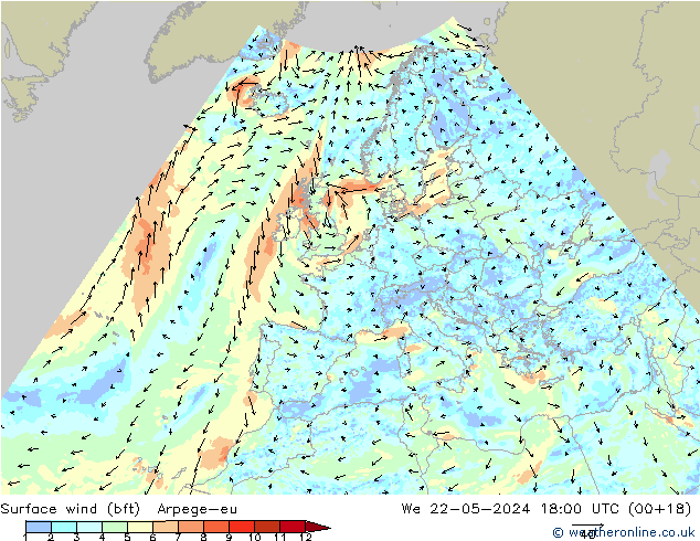  10 m (bft) Arpege-eu  22.05.2024 18 UTC