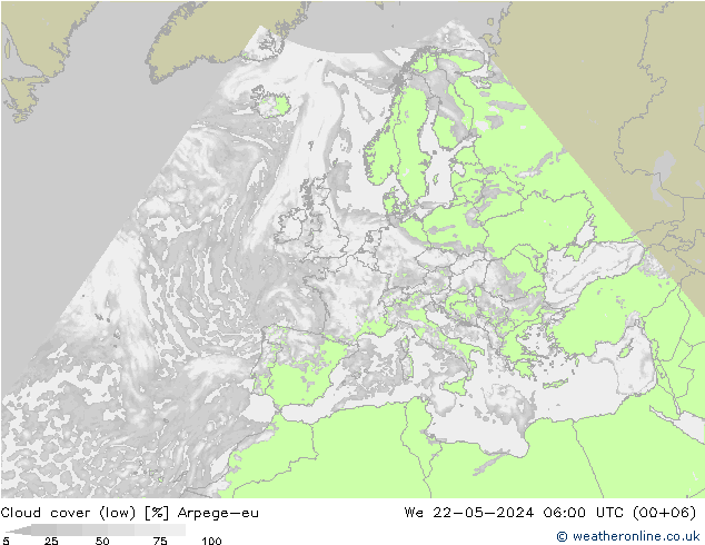 zachmurzenie (niskie) Arpege-eu śro. 22.05.2024 06 UTC