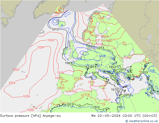 Surface pressure Arpege-eu We 22.05.2024 03 UTC