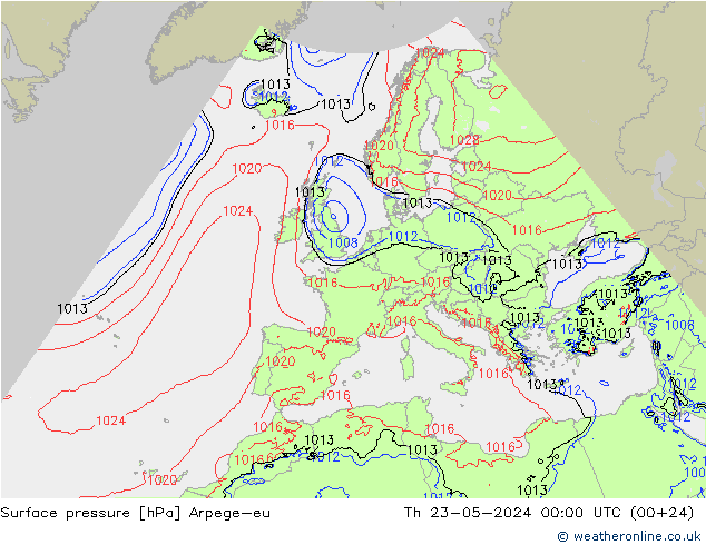 Pressione al suolo Arpege-eu gio 23.05.2024 00 UTC