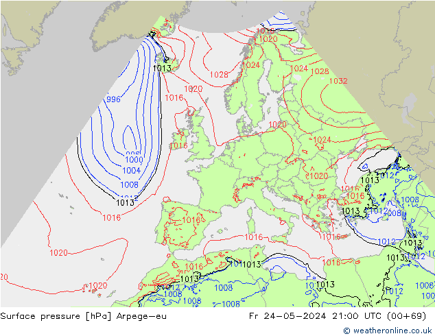 приземное давление Arpege-eu пт 24.05.2024 21 UTC